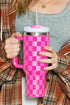 Checkered Print Handled Stainless Steel Travel Tumbler