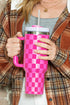 Checkered Print Handled Stainless Steel Travel Tumbler