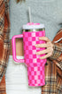 Checkered Print Handled Stainless Steel Travel Tumbler