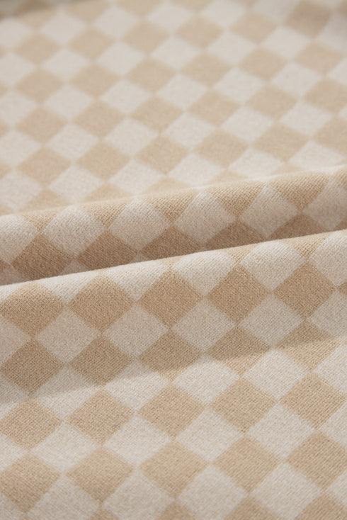 Checkered Print Kangaroo Pocket Drawstring Hoodie