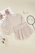 Checkered Print Long Sleeve Crop Top Skort Short Set