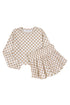 Checkered Print Long Sleeve Crop Top Skort Short Set