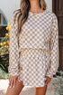 Checkered Print Long Sleeve Crop Top Skort Short Set