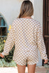 Checkered Print Long Sleeve Crop Top Skort Short Set
