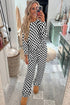 Checkered Print Long Sleeve Top and Pants Lounge Set