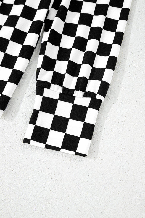 Checkered Print Long Sleeve Wide Leg Lounge Set