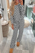 Checkered Print Long Sleeve Wide Leg Lounge Set