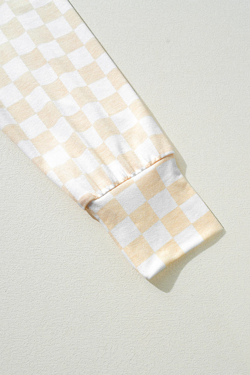 Checkered Print Long Sleeve Wide Leg Lounge Set