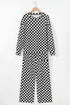 Checkered Print Long Sleeve Wide Leg Lounge Set