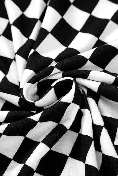 Checkered Print Long Sleeve Wide Leg Lounge Set