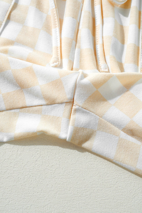 Checkered Print Long Sleeve Wide Leg Lounge Set