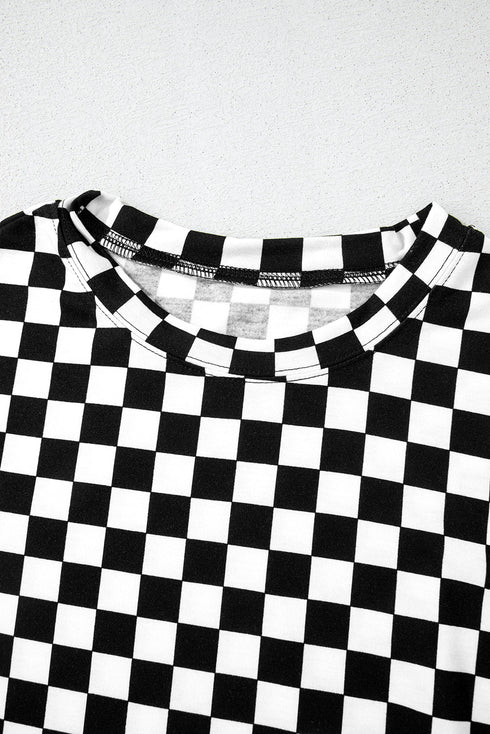 Checkered Print Long Sleeve Wide Leg Lounge Set