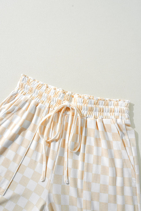 Checkered Print Long Sleeve Wide Leg Lounge Set