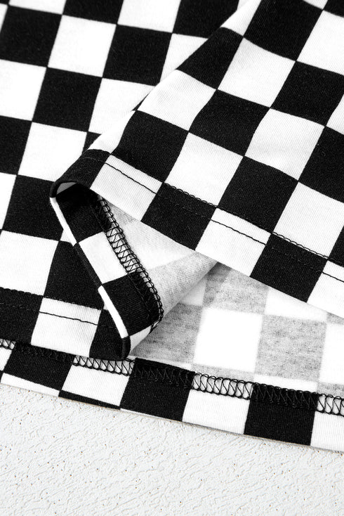 Checkered Print Long Sleeve Wide Leg Lounge Set