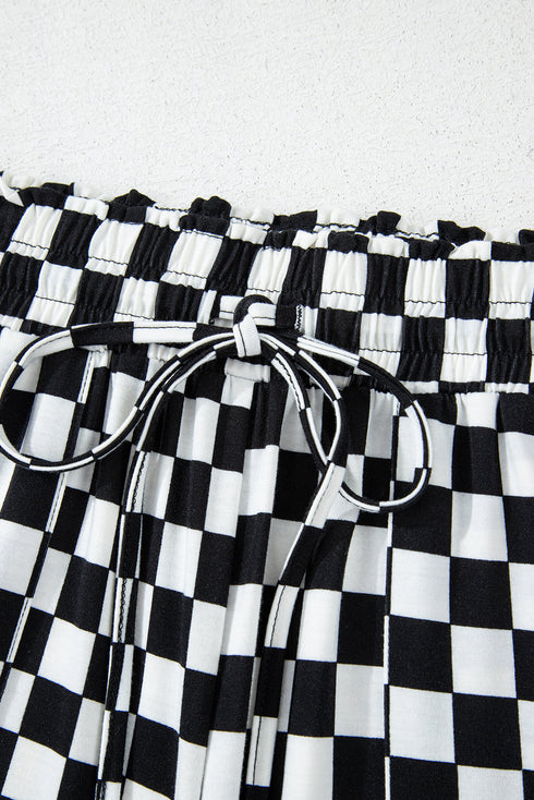 Checkered Print Long Sleeve Wide Leg Lounge Set