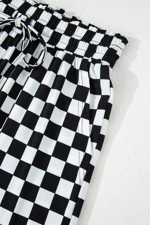 Checkered Print Long Sleeve Wide Leg Lounge Set