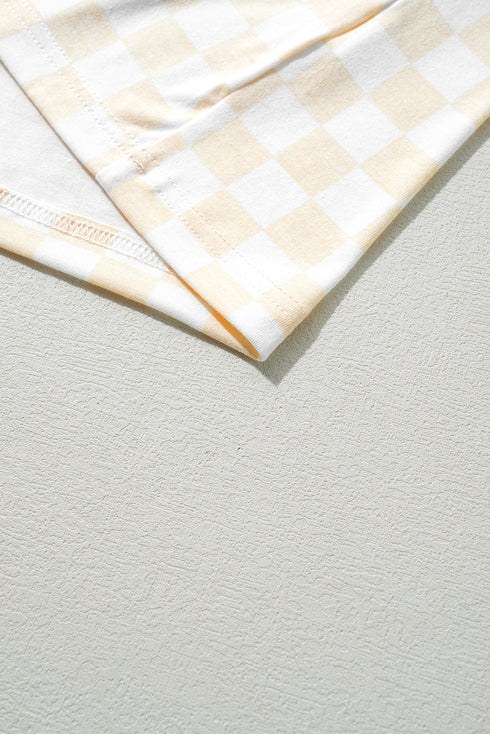 Checkered Print Long Sleeve Wide Leg Lounge Set