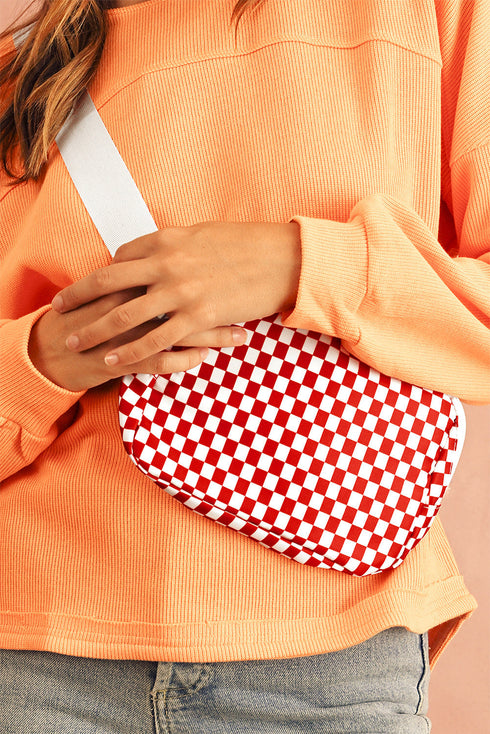 Checkered Print Nylon Adjustable Strap Crescent Crossbody Bag