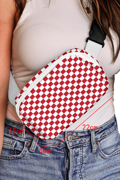 Checkered Print Nylon Adjustable Strap Crescent Crossbody Bag