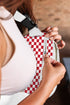 Checkered Print Nylon Adjustable Strap Crescent Crossbody Bag