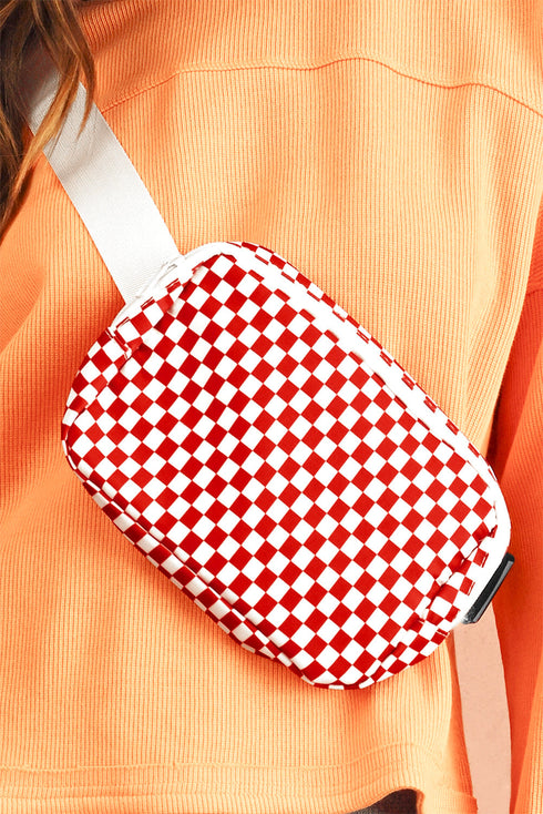 Checkered Print Nylon Adjustable Strap Crescent Crossbody Bag