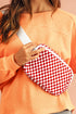 Checkered Print Nylon Adjustable Strap Crescent Crossbody Bag