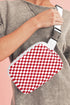 Checkered Print Nylon Adjustable Strap Crescent Crossbody Bag