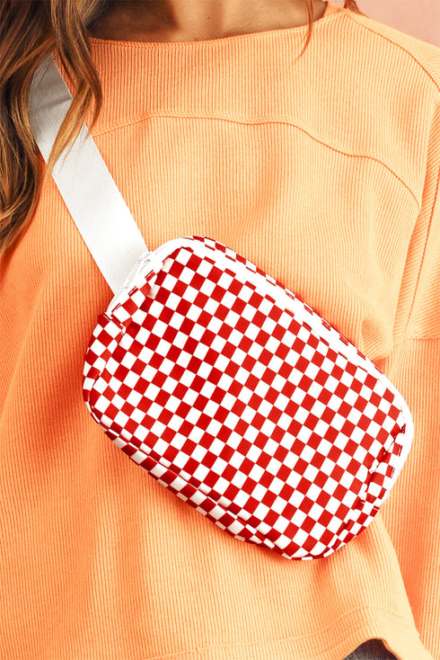 Checkered Print Nylon Adjustable Strap Crescent Crossbody Bag