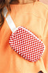 Checkered Print Nylon Adjustable Strap Crescent Crossbody Bag