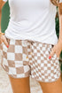 Checkered Print Patchwork Beaded Drawstring Casual Shorts