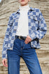 Checkered Print Patchwork Button Up Denim Jacket