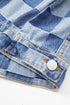 Checkered Print Patchwork Button Up Denim Jacket