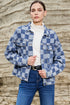 Checkered Print Patchwork Button Up Denim Jacket