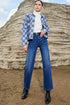 Checkered Print Patchwork Button Up Denim Jacket