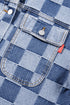 Checkered Print Patchwork Button Up Denim Jacket