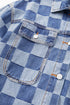 Checkered Print Patchwork Button Up Denim Jacket
