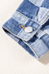 Checkered Print Patchwork Button Up Denim Jacket