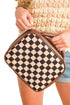 Checkered Print PU Leather Large Cosmetic Bag