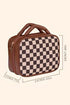 Checkered Print PU Leather Large Cosmetic Bag