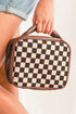 Checkered Print PU Leather Large Cosmetic Bag