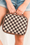 Checkered Print PU Leather Large Cosmetic Bag