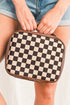 Checkered Print PU Leather Large Cosmetic Bag