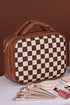 Checkered Print PU Leather Large Cosmetic Bag
