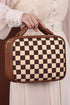 Checkered Print PU Leather Large Cosmetic Bag