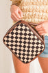 Checkered Print PU Leather Large Cosmetic Bag