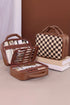 Checkered Print PU Leather Large Cosmetic Bag