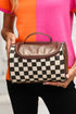 Checkered Print PU Leather Travel Cosmetic Makeup Bag