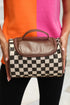 Checkered Print PU Leather Travel Cosmetic Makeup Bag