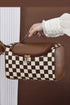 Checkered Print PU Leather Travel Cosmetic Makeup Bag