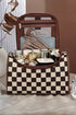 Checkered Print PU Leather Travel Cosmetic Makeup Bag